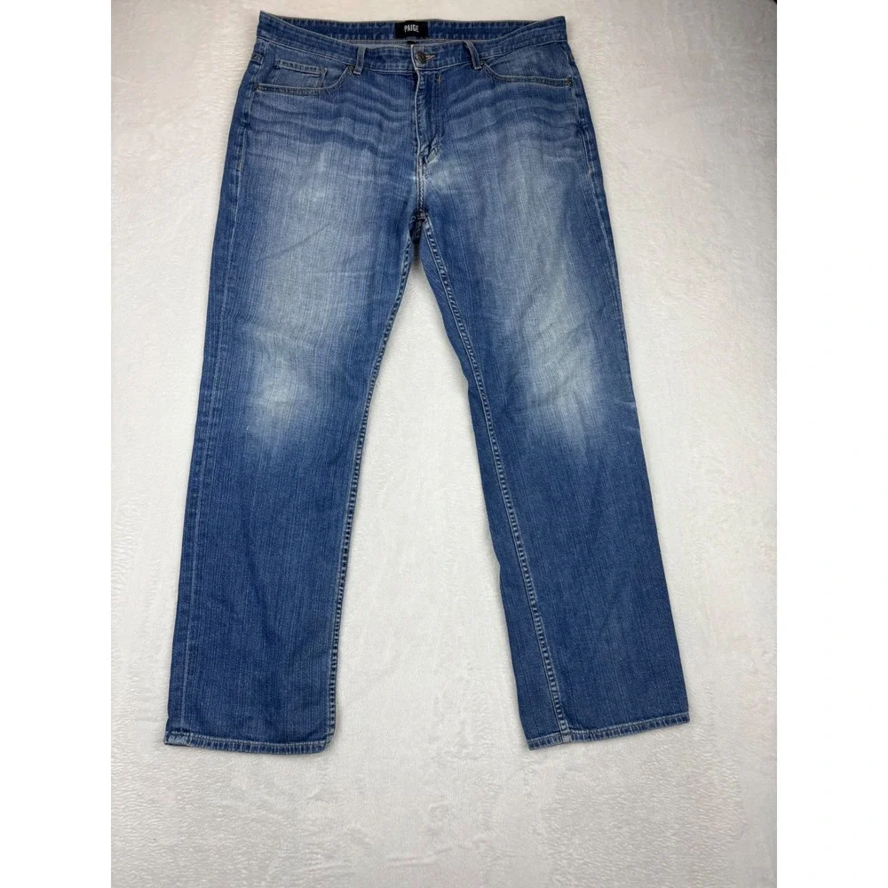 Paige Mens 36x33 Jeans Grungy Medium Blue Wash USA Made
